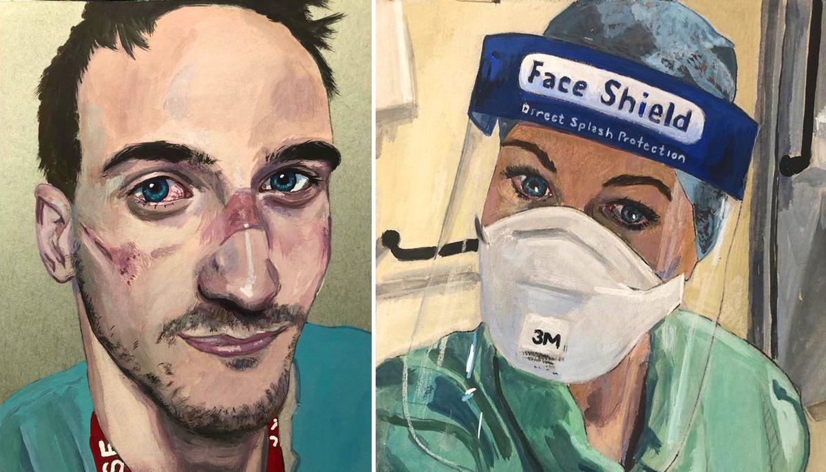 Man Paints Portraits of Front line Medics, Capturing Their Exhaustion Treating COVID-19 Patients
