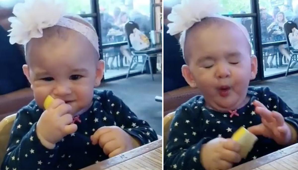 Baby Eats Lemon for First Time, Makes Hilarious Sour Face–and Keeps Going Back for More!