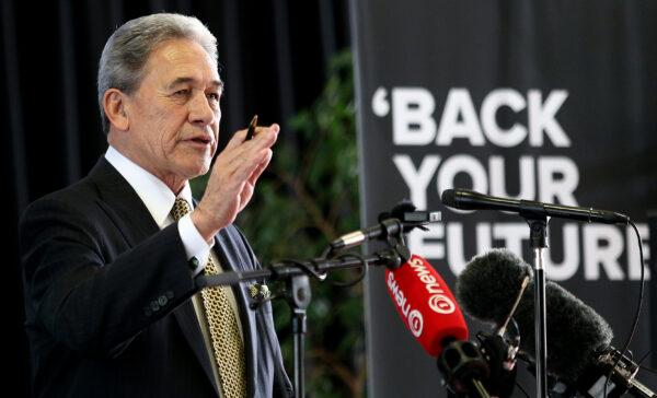 New Zealand Foreign Minister Winston Peters speaks at the "Save Tiwai" public meeting held at the Invercargill Workingmen's Club in Invercargill, New Zealan, on July 24, 2020. (Dianne Manson/Getty Images)