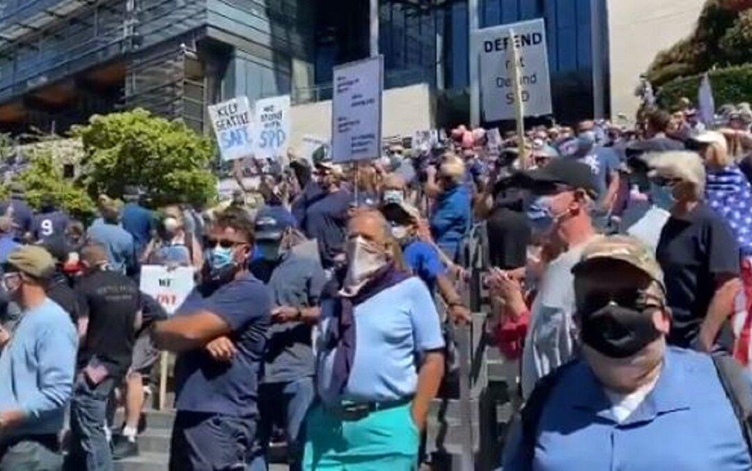 Hundreds Turn Out for ‘Back the Blue’ Rally in Seattle Ahead of Defunding Vote