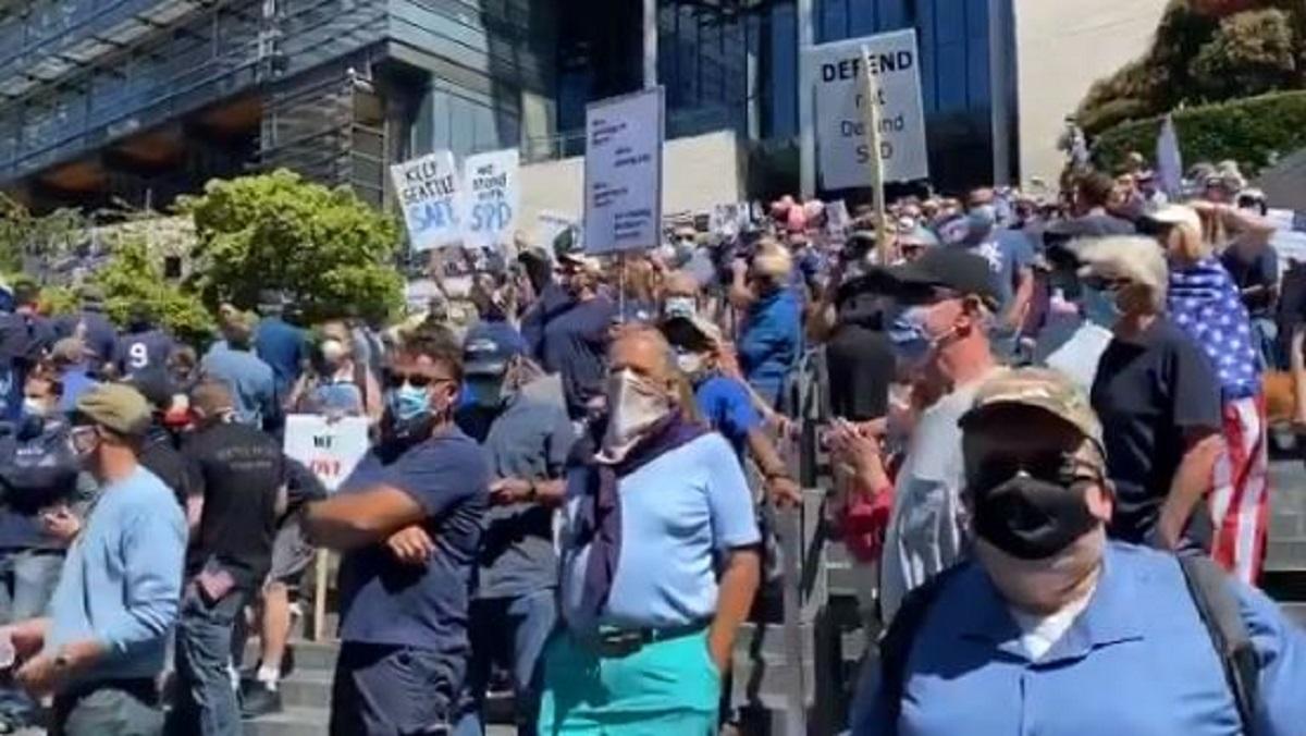 Hundreds Turn Out for ‘Back the Blue’ Rally in Seattle Ahead of Defunding Vote
