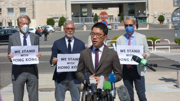 Hong Kong pro-democracy activist Nathan Law speaks to media outside the Italian Foreign Ministry headquarter on Aug. 25, 2020. (Marco D'Ippolito/The Epoch Times)