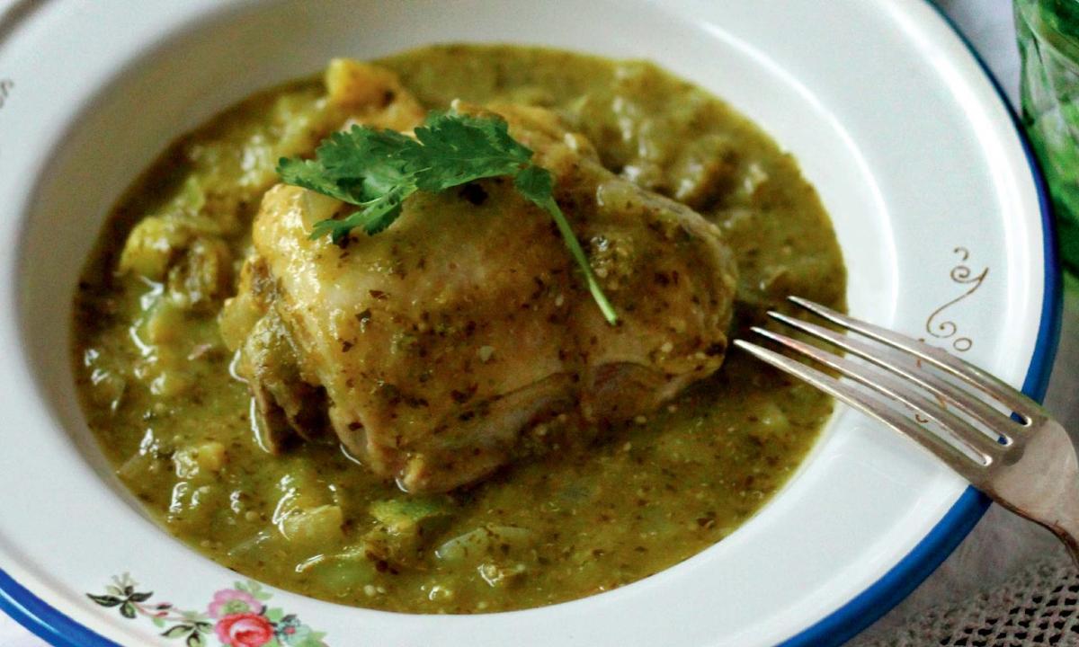 This stew simmers chicken and Mexican squash with salsa verde, one of the many ways you can use tomatillos. (Courtesy of Mely Martinez)