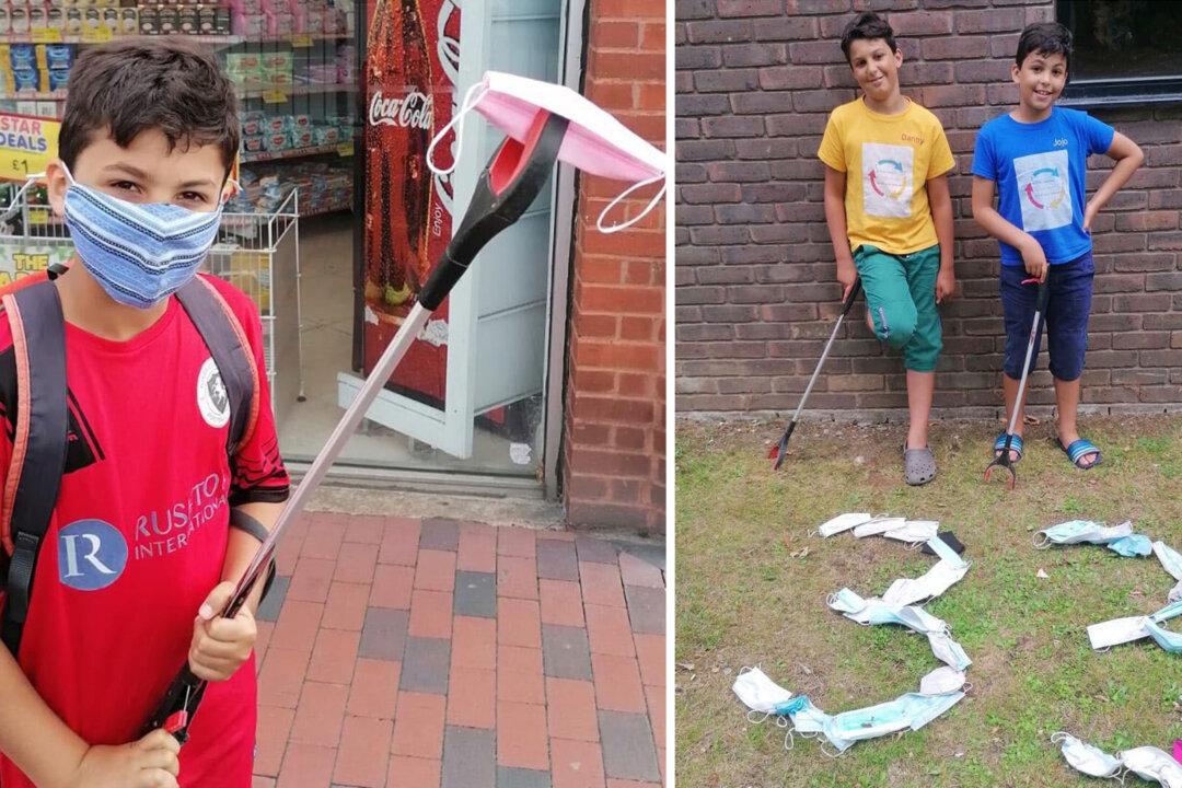 ‘Litter Kickers’: Two Young Brothers Pick Up Littered Face Masks Around Their Neighborhood