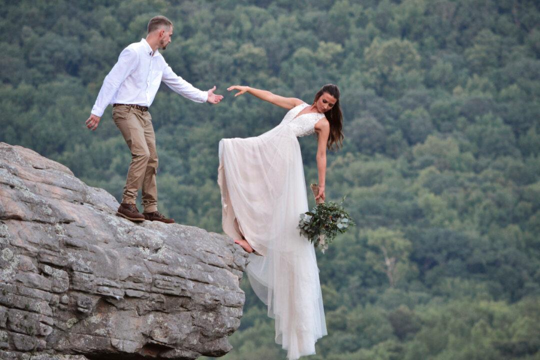Adventure-Loving Couple Pose for a Jaw-Dropping Wedding Photoshoot at Edge of a Cliff