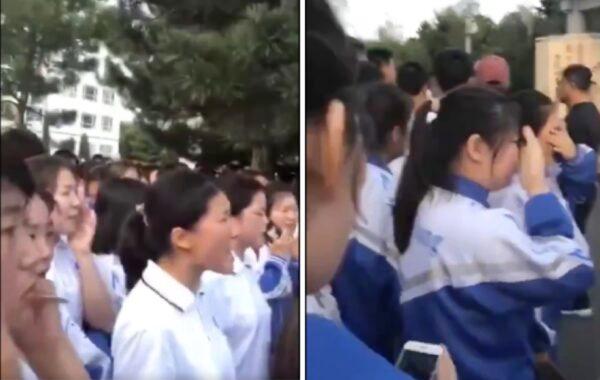 Mongolian students protest for the right to be educated in the Mongolian language in Inner Mongolia, China, in August 2020. (Screenshot)