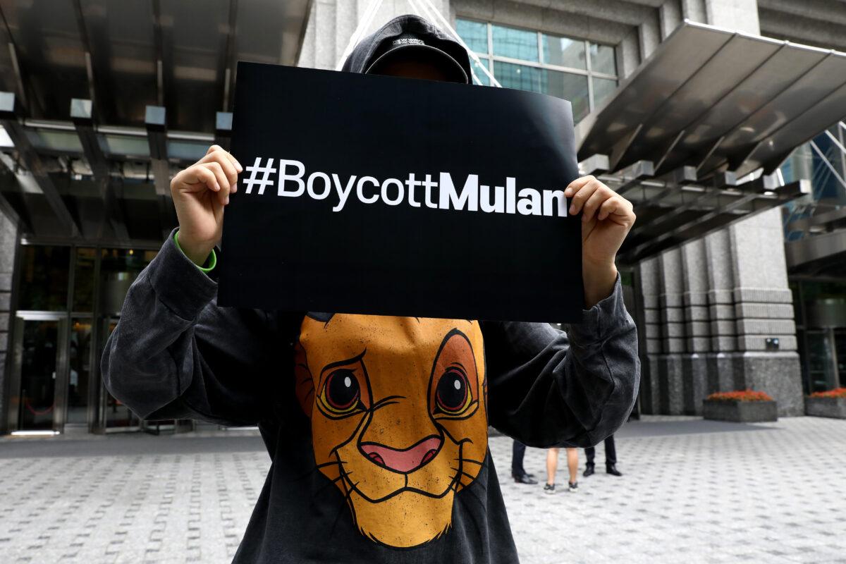 South Korean supporters of Hong Kong protesters participate in a rally calling for a boycott of Disney's live-action remake of "Mulan" in front of Walt Disney Korea office in Seoul, South Korea, on July 1, 2020. (Chung Sung-jun/Getty Images)