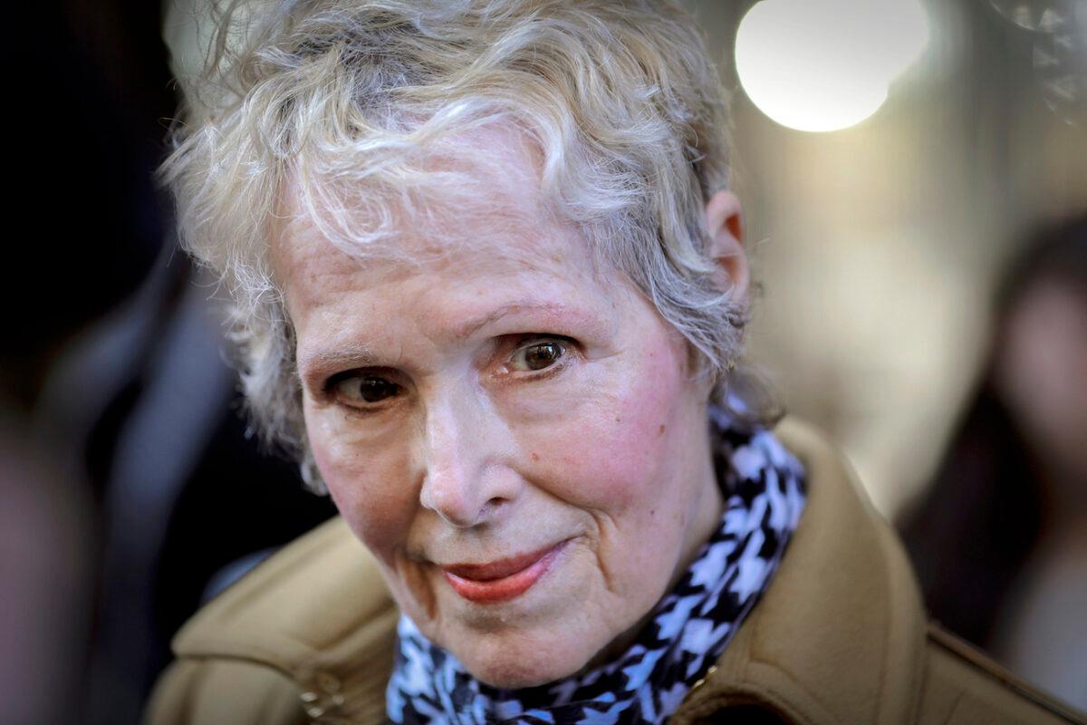 E. Jean Carroll talks to reporters outside a courthouse in New York on March 4, 2020. (Seth Wenig, File/AP Photo)