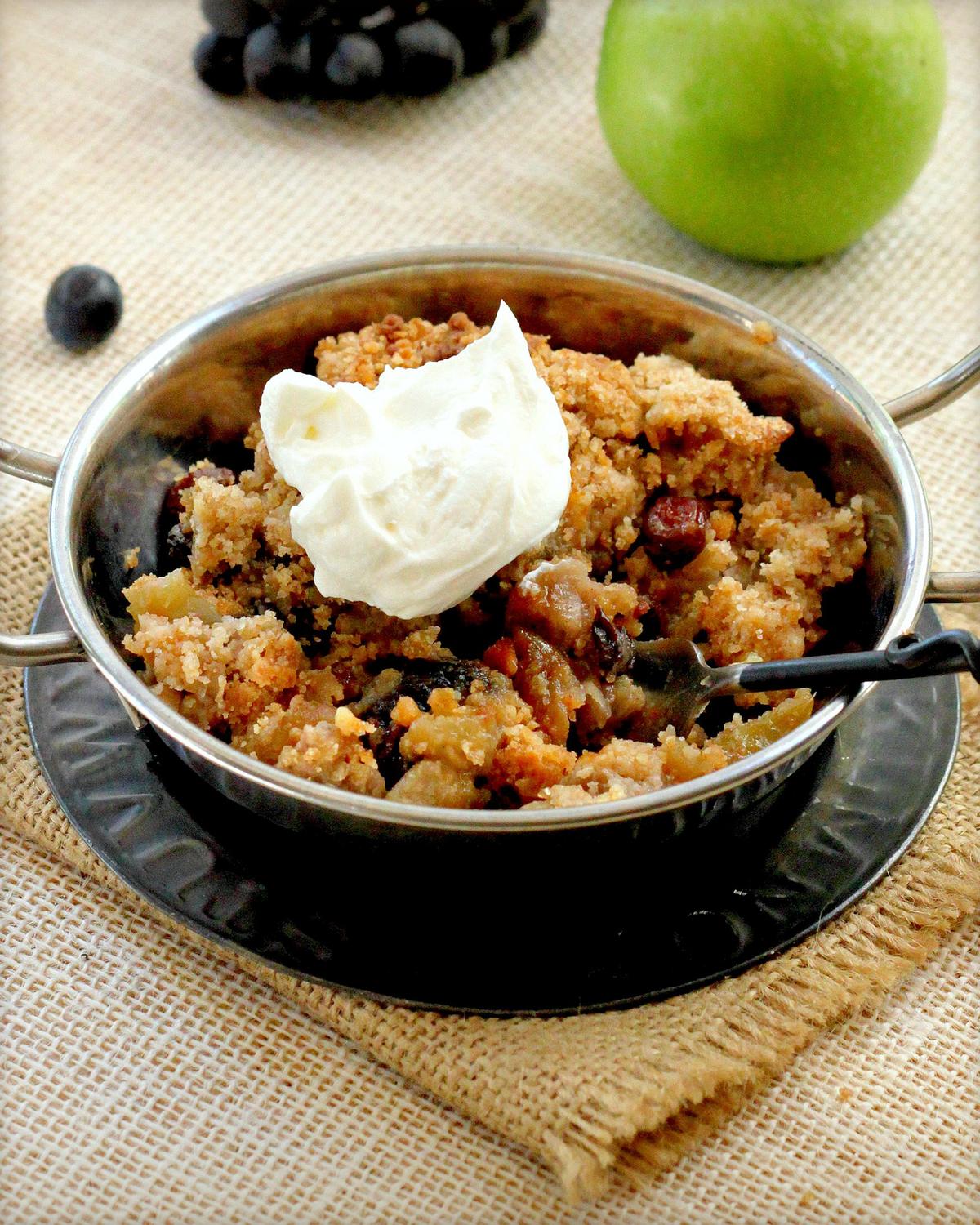 Apple raisin crisp with calvados cream. (Lynda Balslev for TasteFood)