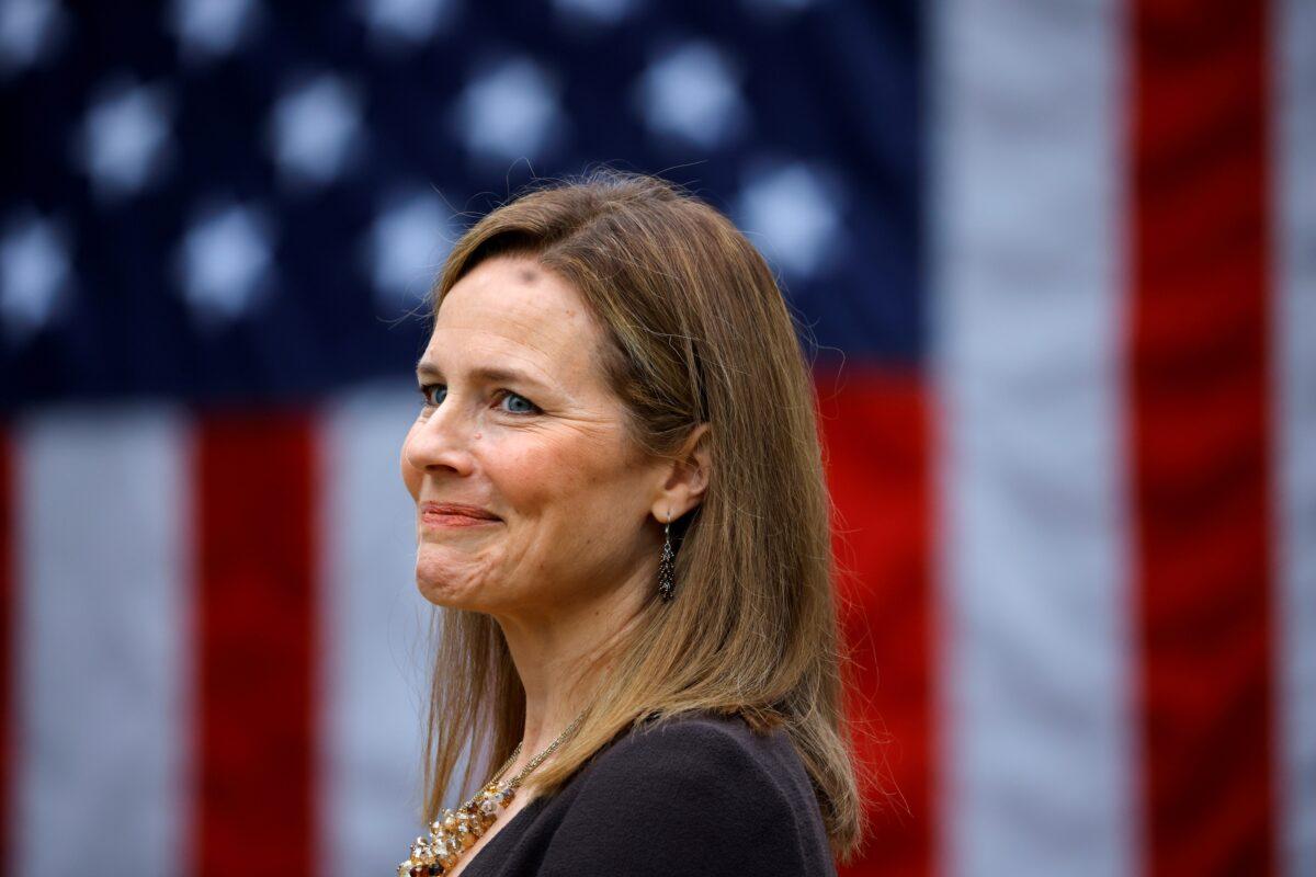 U.S. Court of Appeals for the Seventh Circuit Judge Amy Coney Barrett reacts as President Donald Trump nominates her to the Supreme Court, in the Rose Garden at the White House in Washington on Sept. 26, 2020. (Carlos Barria/Reuters)