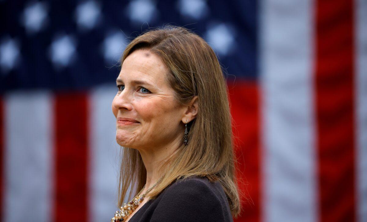 U.S. Court of Appeals for the Seventh Circuit Judge Amy Coney Barrett reacts as President Donald Trump nominates her to the Supreme Court, in the Rose Garden at the White House in Washington on Sept. 26, 2020. (Carlos Barria/Reuters)