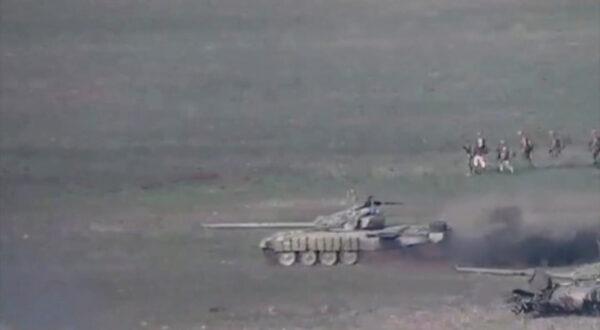 A still image from a video released by the Armenian Defense Ministry shows what is said to be Azerbaijani tanks and service members during at attack in the breakaway region of Nagorno-Karabakh, in this still image from footage released on Sept. 27, 2020. (Defense Ministry of Armenia/Handout via Reuters)
