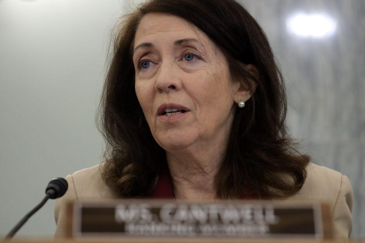 Sen. Maria Cantwell (D-Wash.) speaks in Washington on June 24, 2020. (Alex Wong/Pool/AFP via Getty Images)