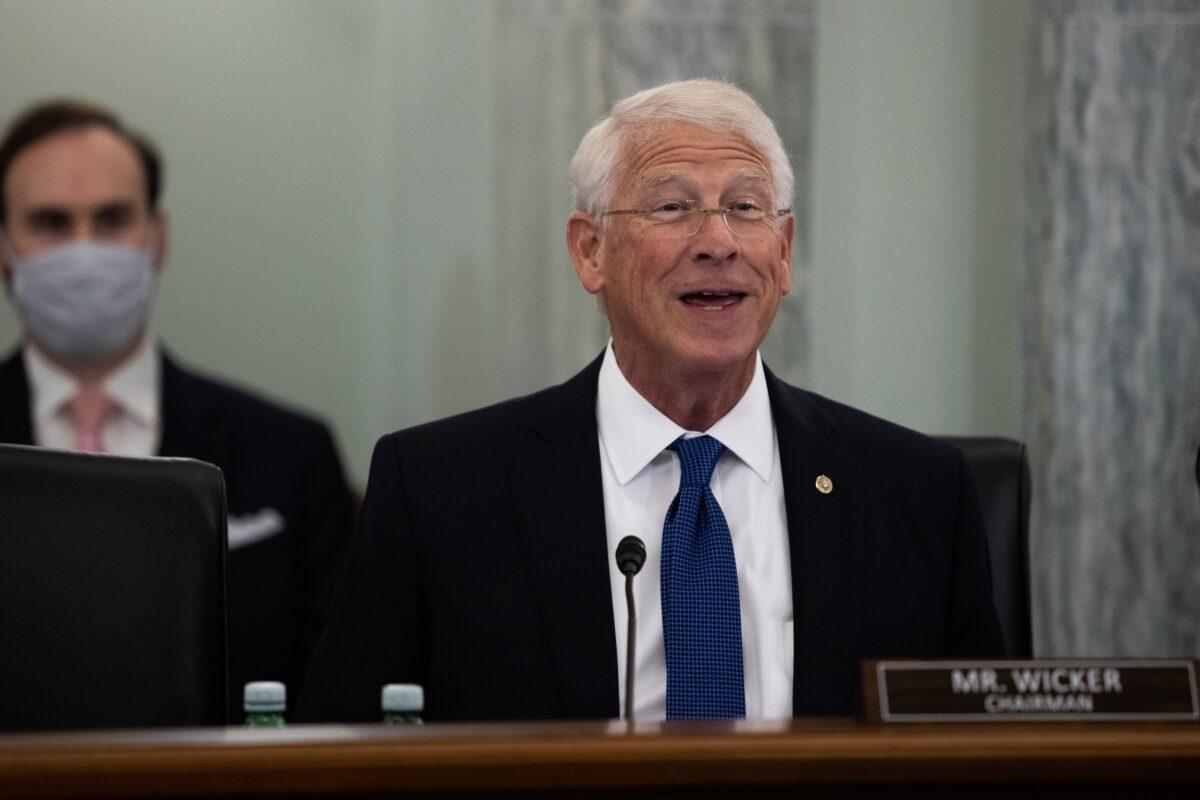 Senate Commerce and Transportation Committee Chairman Roger Wicker (R-Miss.) speaks in Washington on Sept. 30, 2020. (Graeme Jennings/Pool/AFP via Getty Images)