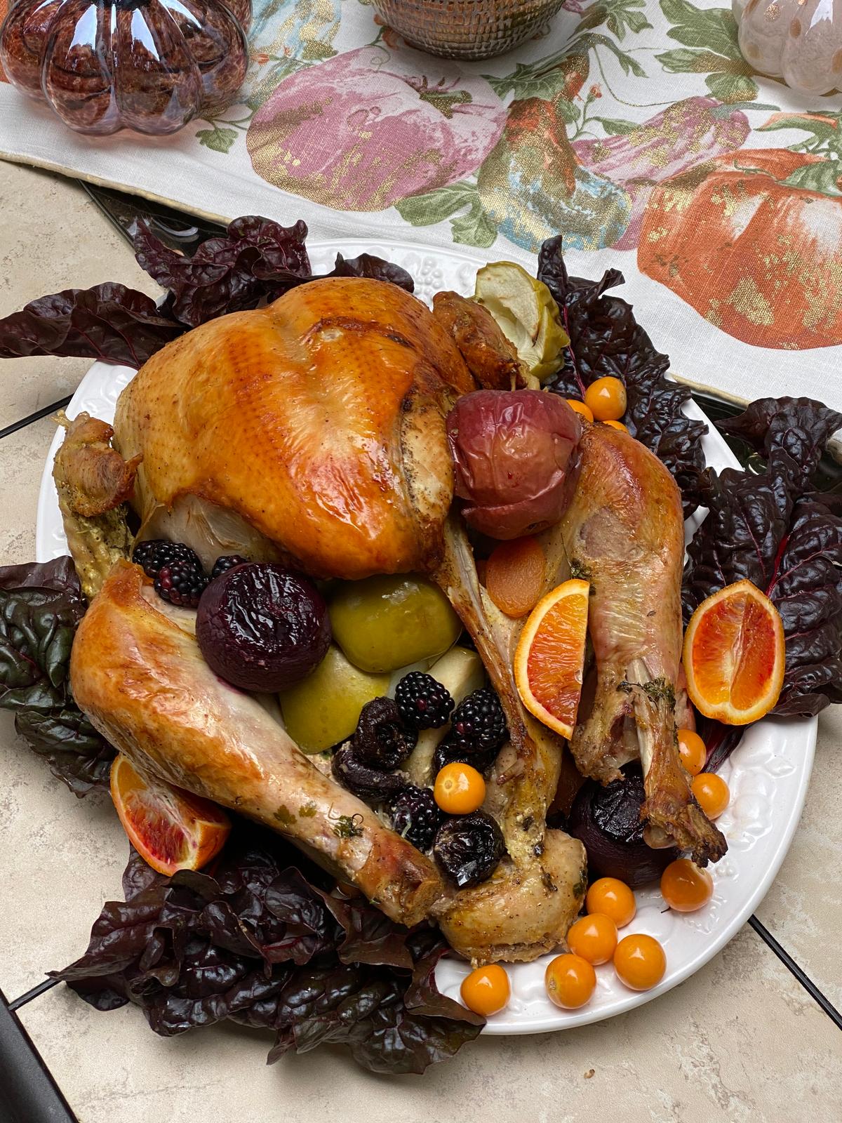 For a decorative touch, Oleynik adds fruits to the turkey platter. (Courtesy of Yelena Oleynik)