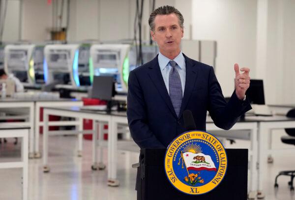 California Gov. Gavin Newsom speaks at a COVID-19 testing facility in Valencia, Calif. on Nov. 16, 2020. (Marcio Jose Sanchez, Pool-AP Photo)