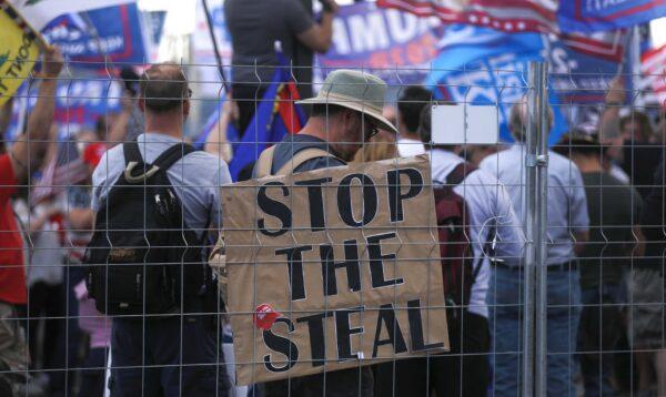 Supporters of President Donald Trump demonstrate at a "Stop the Steal" rally in front of the Maricopa County Elections Department office in Phoenix on Nov. 7, 2020. (Mario Tama/Getty Images)