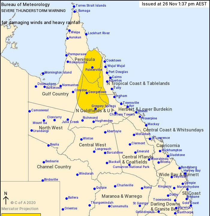 Severe Thunderstorm Warning for Parts of Northern Queensland