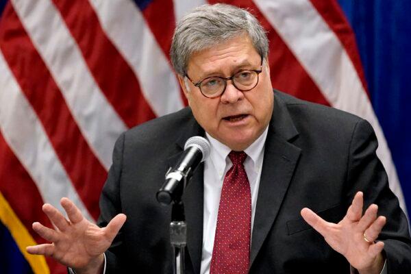 Attorney General William Barr speaks in St. Louis, Mo., on Oct. 15, 2020. (Jeff Roberson/AP Photo)