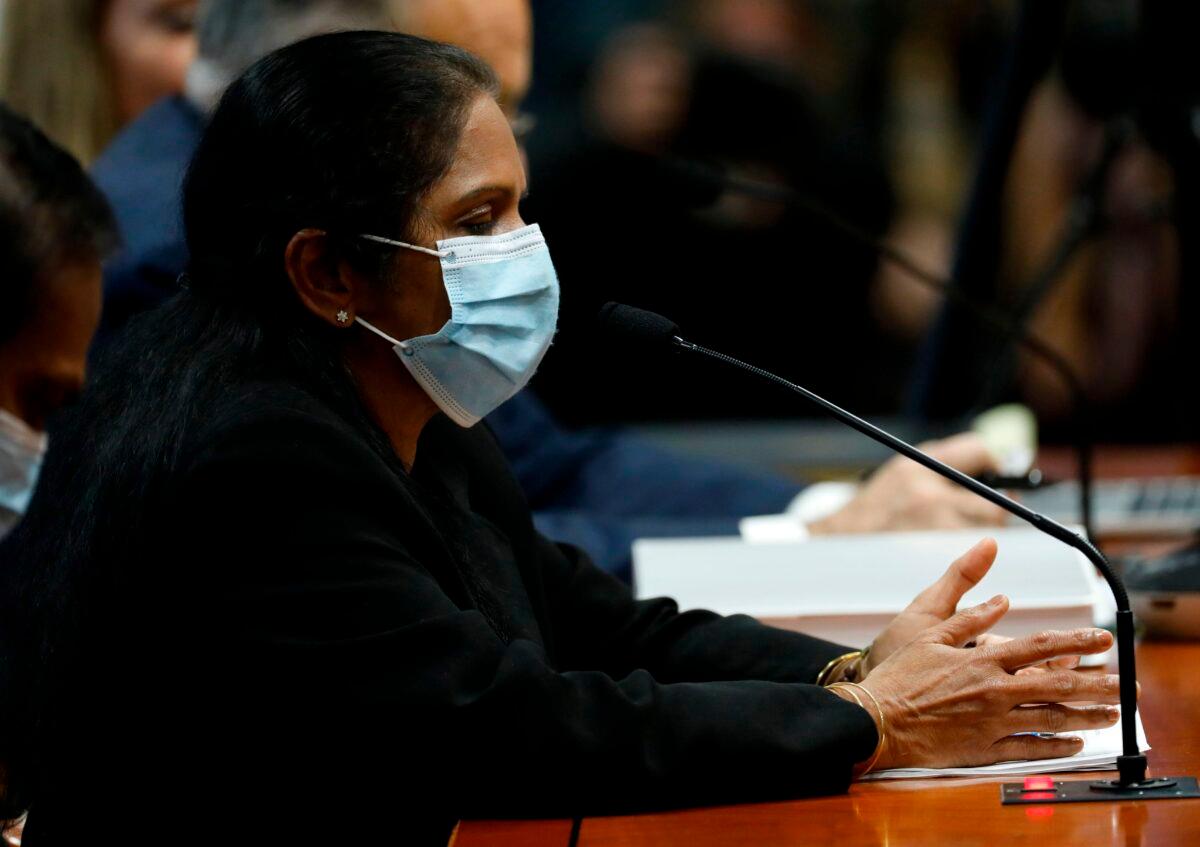 Detroit poll worker Jessy Jacob appears before the Michigan House Oversight Committee in Lansing, Mich., on Dec. 2, 2020. (Jeff Kowalsky/AFP via Getty Images)