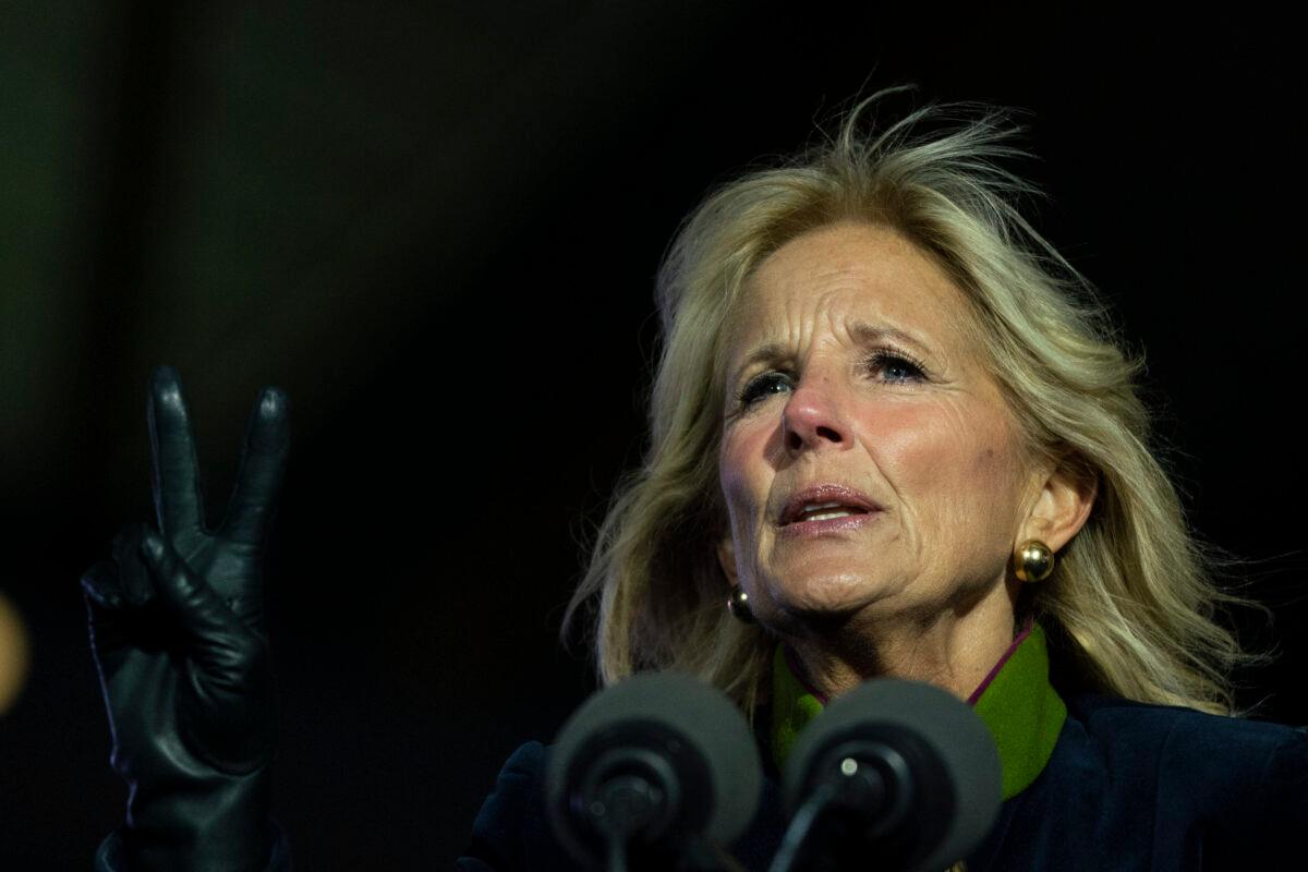 Jill Biden speaks at a rally at Heinz Field in Pittsburgh, Penn., on Nov. 2, 2020. (Drew Angerer/Getty Images)