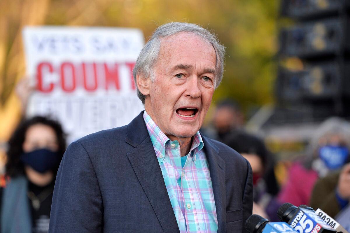 Sen. Ed Markey (D-Mass.) speaks during a protest in Boston, Mass., on Nov. 4, 2020. (Joseph Prezioso/AFP via Getty Images)