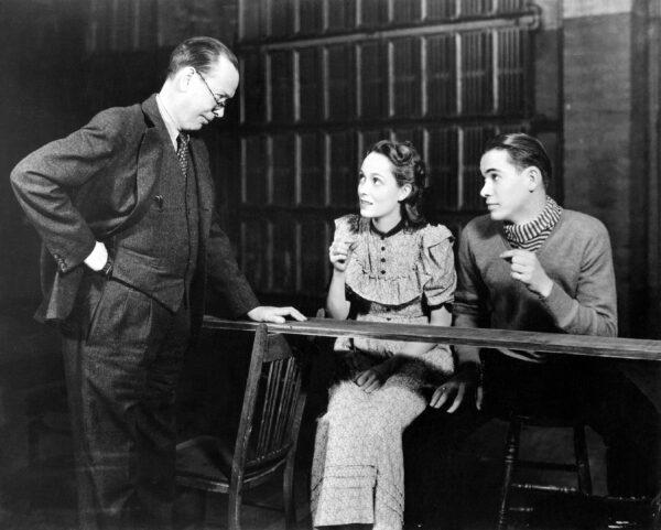 A scene from the original Broadway production of “Our Town” with Frank Craven (L) as the Stage Manager, Martha Scott as Emily Webb, and John Craven as George Gibbs. (Public Domain)
