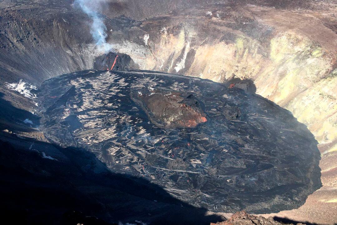 Lava Spatters, Flows Inside Crater of Hawaii Volcano
