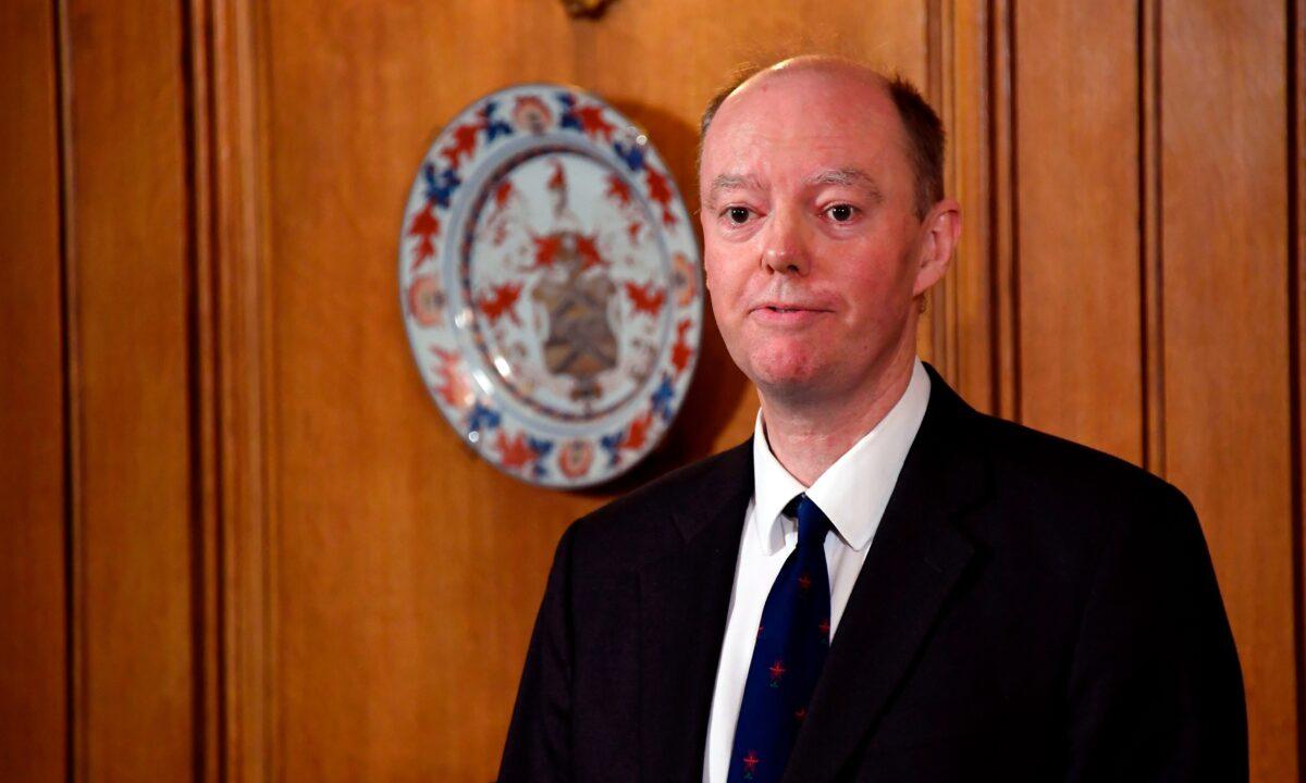 Chief Medical Officer for England Chris Witty speaks during a press conference about COVID-19 inside 10 Downing Street in London, on March 9, 2020. (Alberto Pizzoli /pool/AFP via Getty Images)