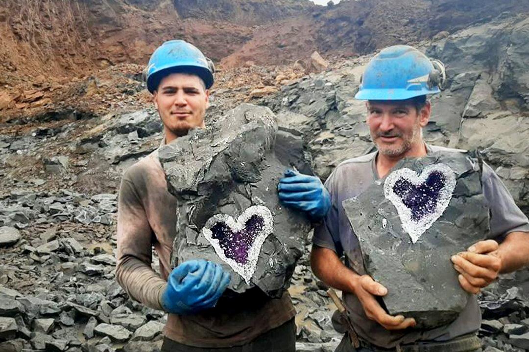 Miners Cut Open Rock and Discover Stunning Heart-Shaped Purple Geode Inside