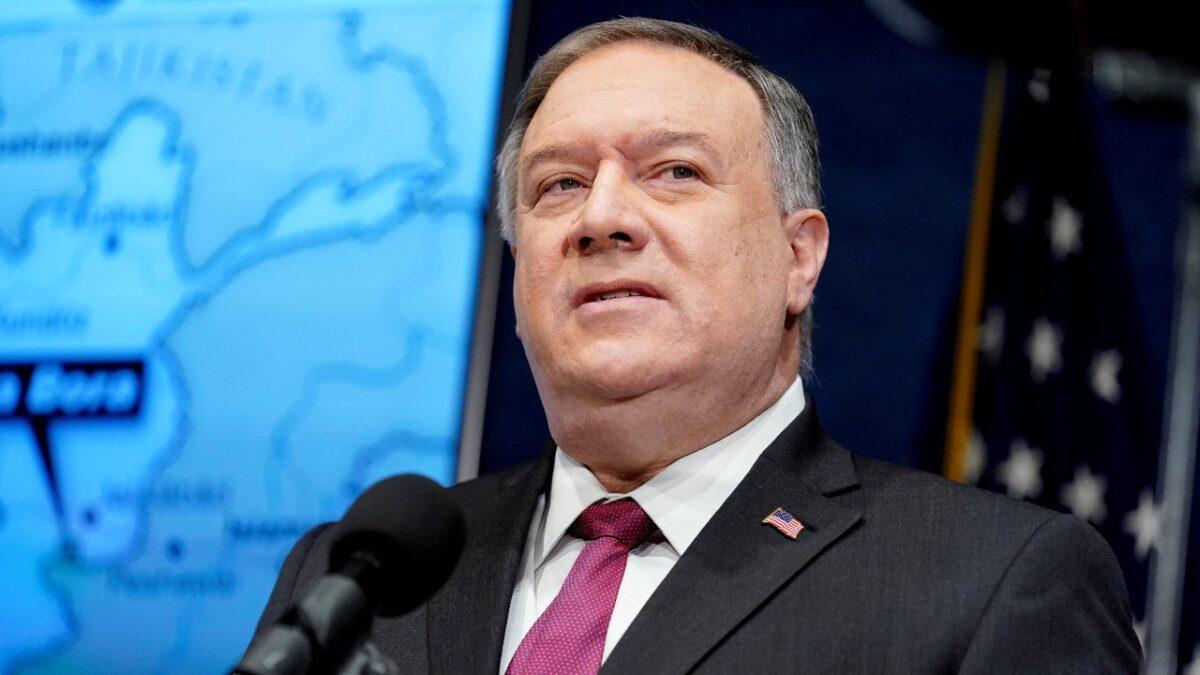 Then-Secretary of State Mike Pompeo speaks at the National Press Club in Washington on Jan. 12, 2021. (Andrew Harnik/Pool via Reuters)