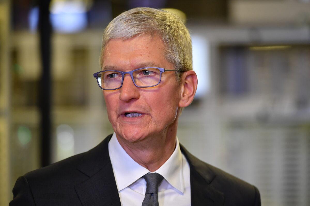 Apple CEO Tim Cook speaks during a tour of the Flextronics computer manufacturing facility in Austin, Texas, on Nov. 20, 2019. (Mandel Ngan/AFP via Getty Images)