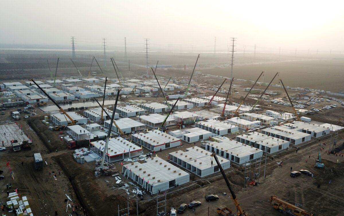 The under-construction centralized quarantine facilities, where people at risk of contracting the Covid-19 coronavirus are to be taken into quarantine in Shijiazhuang, in northern Hebei Province after the province declared an "emergency state," on Jan. 16, 2021. (STR/CNS/AFP via Getty Images)