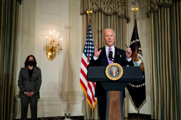 U.S. President Joe Biden speaks on his racial equity agenda in the State Dining Room of the White House on Jan. 26, 2021. (Doug Mills-Pool/Getty Images)