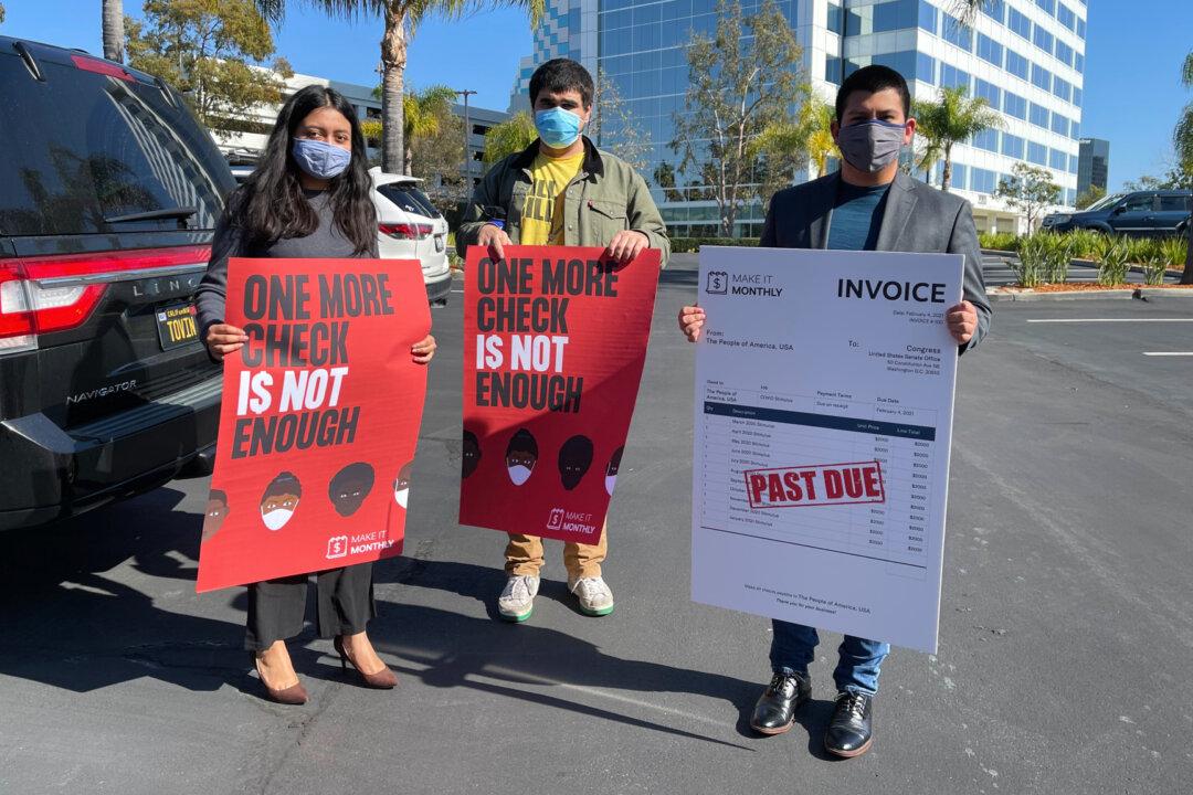 Activists in Irvine Calling for Monthly Stimulus Checks Deliver Invoice to Congresswoman