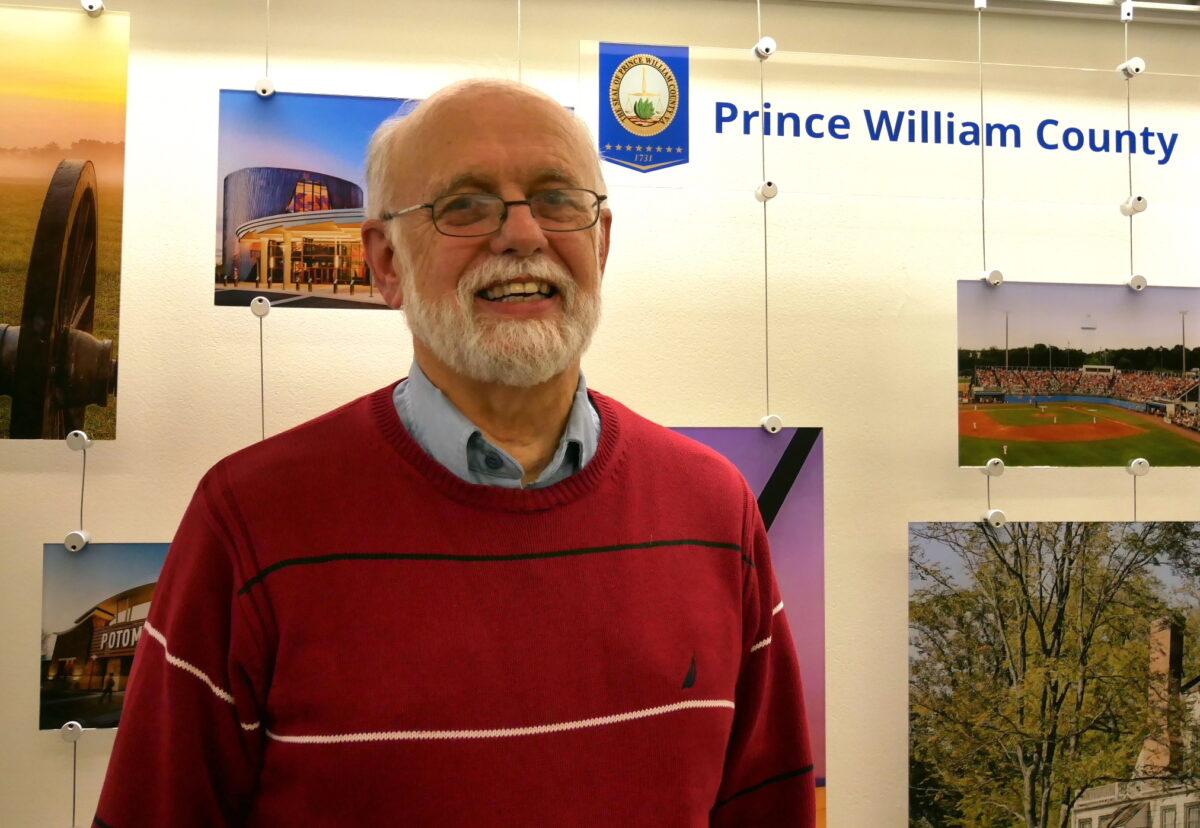 George Dodge, a retired U.S. army colonel, at the Prince William County government building in Woodbridge, Va., on Feb. 16, 2021. (Sherry Dong/The Epoch Times)