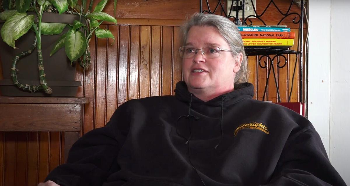 Laurie Cox, owner of the Stroppel Hotel and Mineral Baths, sits for an interview in Midland, S.D., on Feb. 10, 2020. (Screenshot/NTD)