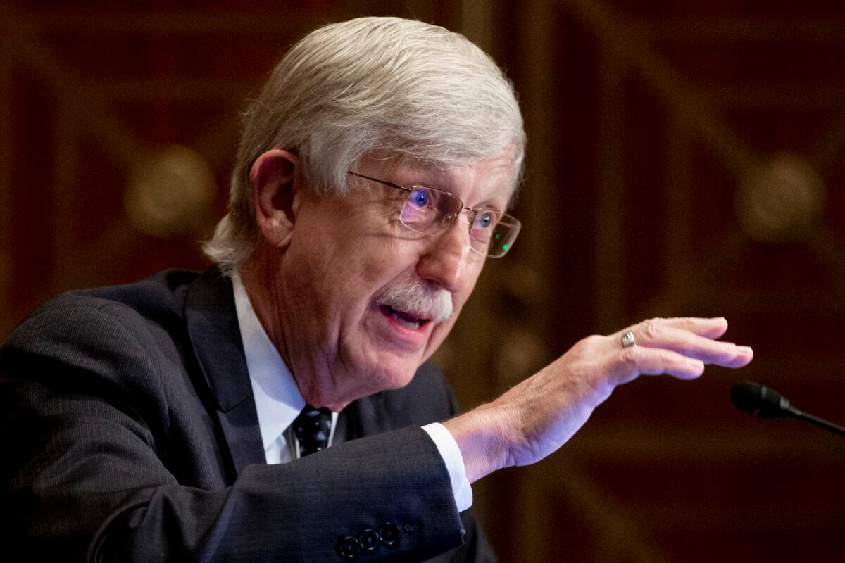 Dr. Francis Collins, director of the National Institutes of Health, appears before a Senate hearing to discuss vaccines, in Washington, on Sept. 9, 2020. (Michael Reynolds- Pool/Getty Images)