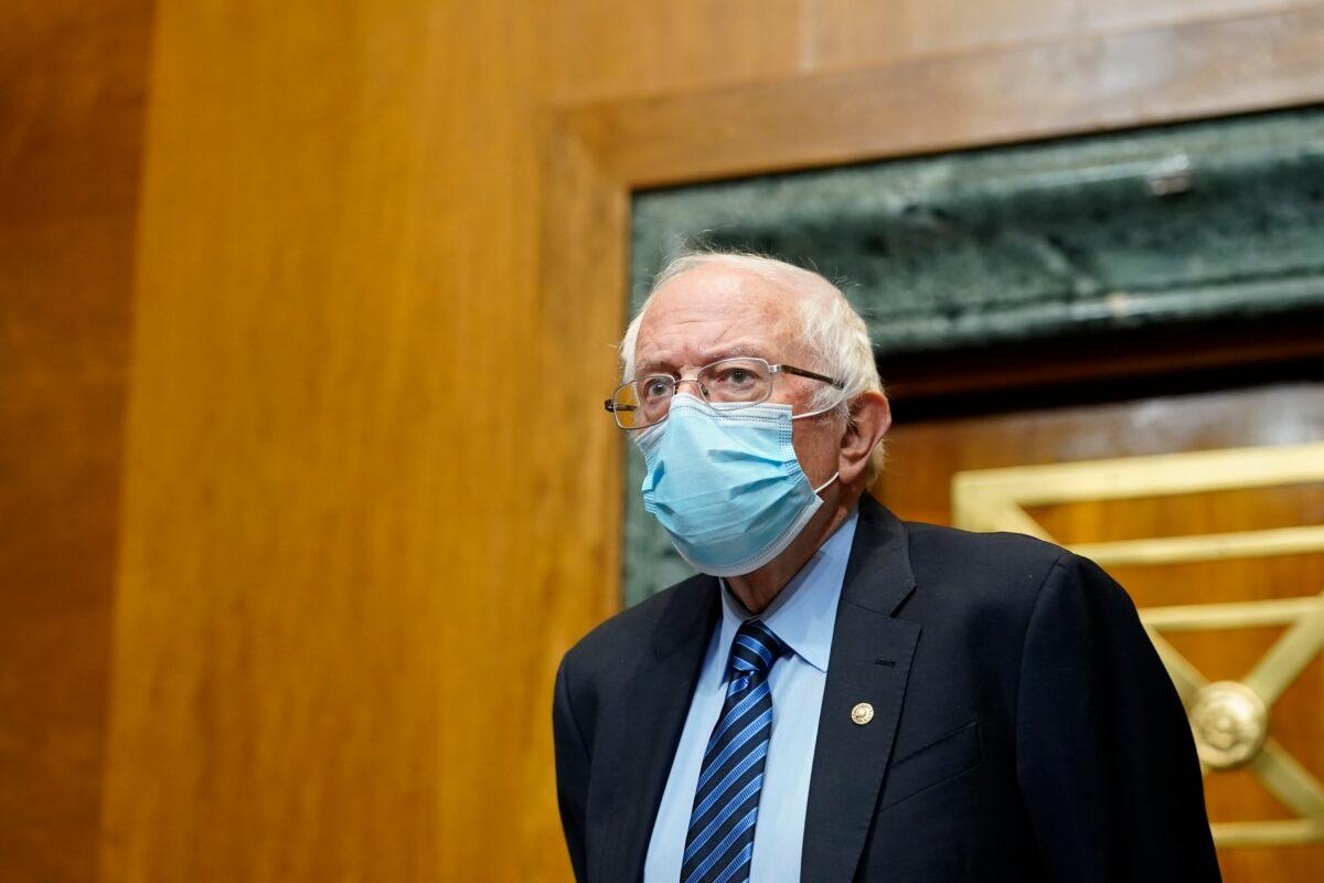 Senate Budget Chairman Sen. Bernie Sanders (I-Vt.) arrives for a hearing on Capitol Hill in Washington on Feb. 25, 2021. (Susan Walsh/Pool/Getty Images)