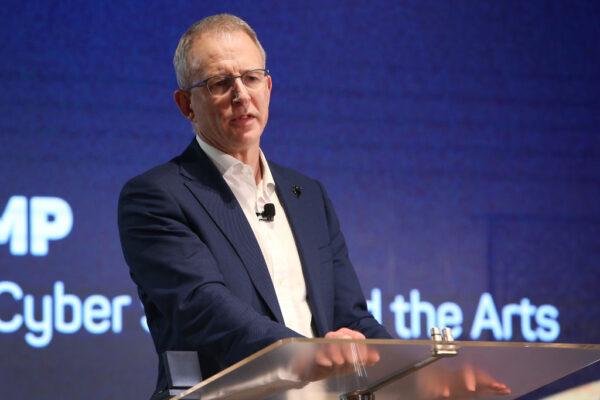 Paul Fletcher, Minister for Communications, Cyber Safety and the Arts speaks at the Museum of Contemporary Art prior to the Cathy Freeman projection event on September 25, 2020 in Sydney, Australia. (Lisa Maree Williams/Getty Images)