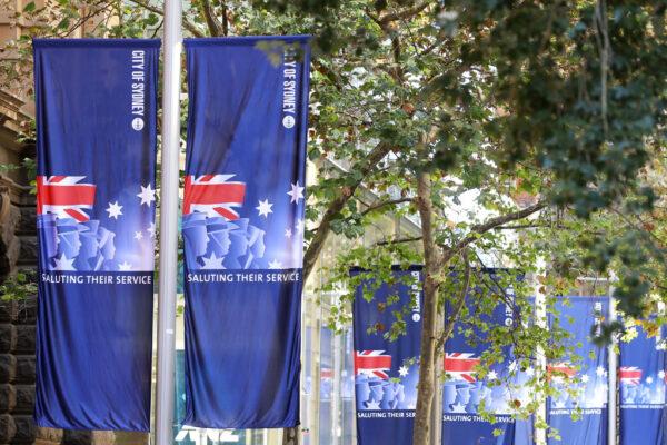 Anzac Day signage is seen in Martin place on April 25, 2020, in Sydney, Australia. (Mark Kolbe/Getty Images)