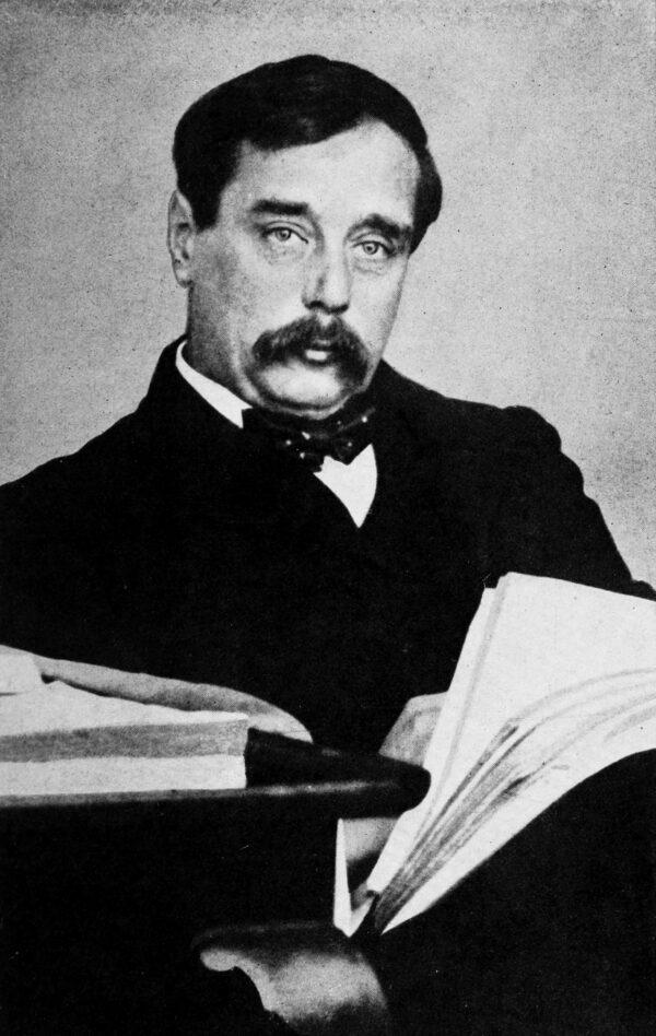 A portrait photo of English writer Herbert George Wells, circa 1918. (PD-US)