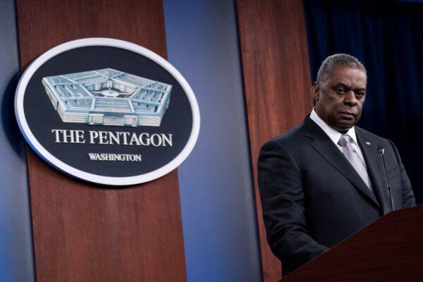 Secretary of Defense Lloyd Austin listens to a question as he speaks during a media briefing at the Pentagon in Washington, on Feb. 19, 2021. (Alex Brandon/AP Photo)