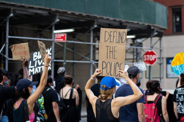 Protesters at a Black Lives Matter protest march in Manhattan, New York City on July 13, 2020. (Chung I Ho/The Epoch Times)