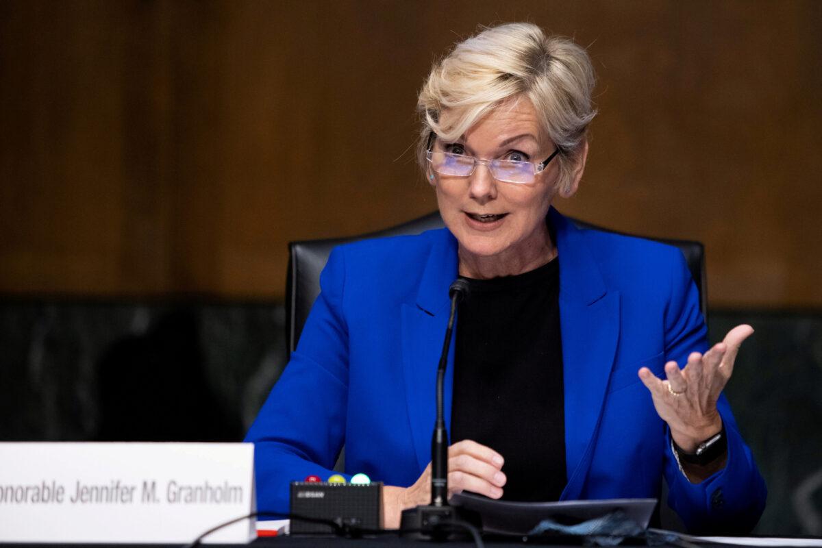 Then nominee for Secretary of Energy, former Michigan Gov. Jennifer Granholm testifies at a hearing in Washington, on Jan. 27, 2021. (Graeme Jennings/Pool via REUTERS/File Photo)