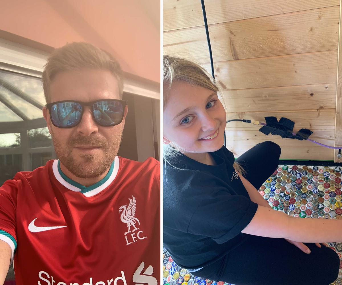(L) Steve Longley, 36, a Liverpool FC-mad dad; (R) Steve's daughter Abbie, 9 (Caters News)