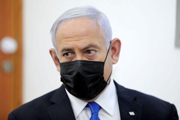 Israeli Prime Minister Benjamin Netanyahu attends a hearing evidence stage for his trial over alleged corruption crimes, at the Jerusalem district court in Salah El-Din, East Jerusalem, Israel, on April 5, 2021. (Abir Sultan/Pool Photo via AP)