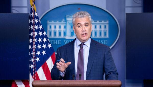Jeff Zients, the White House's COVID-19 response czar, speaks during a press briefing at the White House on April 13, 2021. (Brendan Smialowski/AFP via Getty Images)