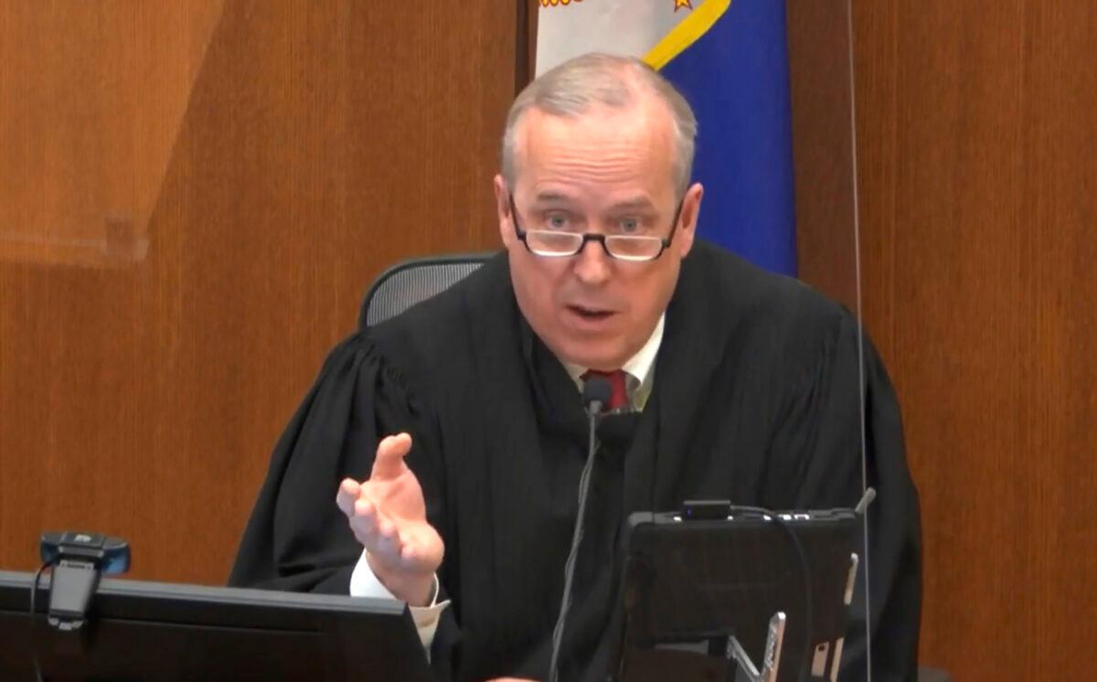 In this image from video, Hennepin County Judge Peter Cahill discusses motions before the court in the trial of former Minneapolis police officer Derek Chauvin, at the Hennepin County Courthouse in Minneapolis, Minn., on April 15, 2021. (Court TV via AP/Pool)