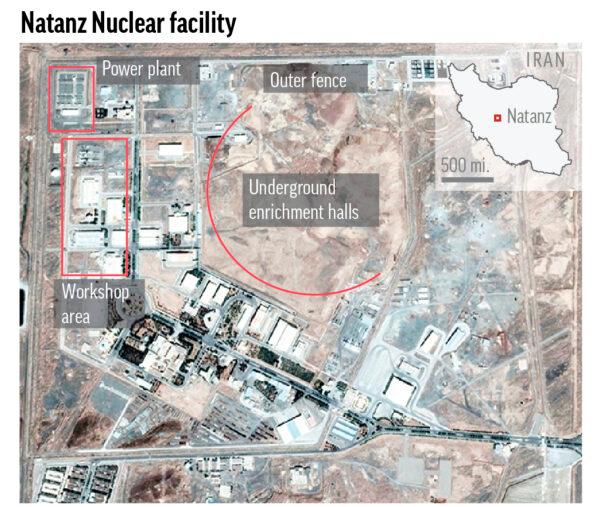 A graphic of the city of Natanz, in Iran’s central Isfahan province, which hosts the country’s main uranium enrichment facility. (AP)